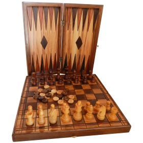 Σκάκι – Τάβλι μεσέο μέγεθος από ξύλο ελιάς (Ελιά (Το πλαίσιο από οξιά), 39.5x19.5x6.5 κλειστό 39.5x39.5x3.3 ανοιχτό)