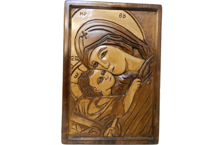 Εικόνα Ξυλόγλυπτη - Παναγία Γλυκοφιλούσα (Οξιά, 17.5 x 25 x 1.5 cm)