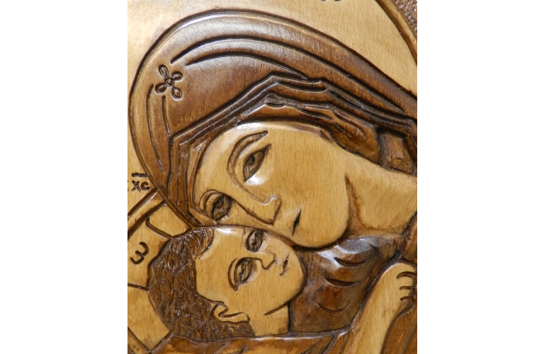 Εικόνα Ξυλόγλυπτη - Παναγία Γλυκοφιλούσα (Οξιά, 17.5 x 25 x 1.5 cm)